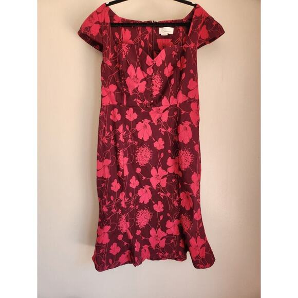 NWT Anthropologie The Cecily Fit & Flare Sweetheart Dress Size XLP Wine 9B407 - Picture 2 of 12